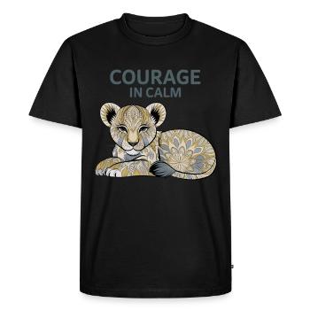 Mut in der Ruhe Löwe – Courage In Calm Design - Men's Premium Organic T-Shirt - black - Front - Nico (187cm)