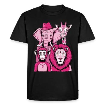 Éléphant Singe Lion Girafe en Rose Look avec Style - T-shirt Premium bio Homme - noir - Devant - Nico (187cm)