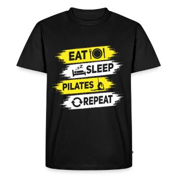 Manger dormir Pilates répéter drôle de dicton - T-shirt Premium bio Homme - noir - Devant - Nico (187cm)