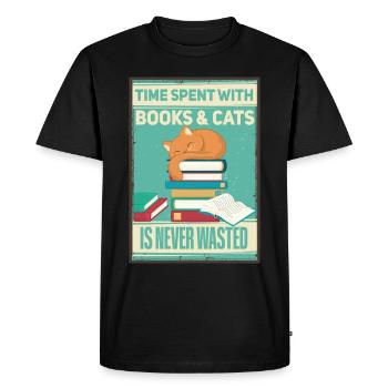 Funny Cats and Books Saying Design - Men's Premium Organic T-Shirt - black - Front - Nico (187cm)