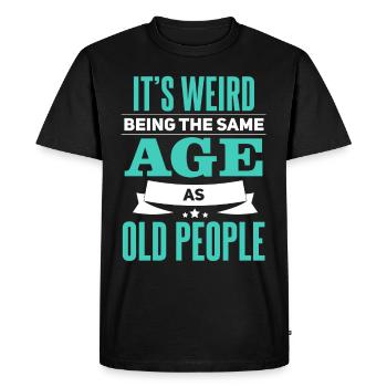 Drôle de retraité disant l’anniversaire - T-shirt Premium bio Homme - noir - Devant - Nico (187cm)