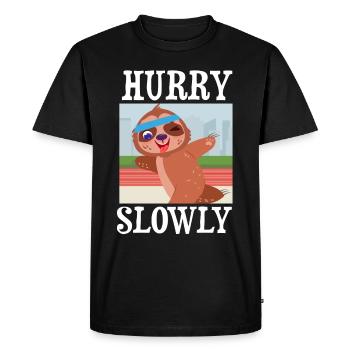 Hurry slowly funny jogger sloth - Men's Premium Organic T-Shirt - black - Front - Nico (187cm)