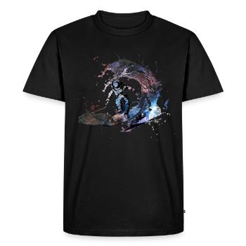 Astronaute surfeur surfer sur la nébuleuse galaxie - T-shirt Premium bio Homme - noir - Devant - Nico (187cm)