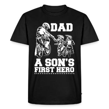 Motocross Papa Père Deux Enfants Fils Motocross - T-shirt Premium bio Homme - noir - Devant - Nico (187cm)
