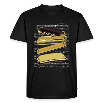 Harmonica Notes Musique Son Acoustique Blues Cadeau - T-shirt Premium bio Homme - noir - Devant - Nico (187cm)