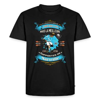 Marseille supporter, Club de football OM coupe 93 - T-shirt Premium bio Homme - noir - Devant - Nico (187cm)