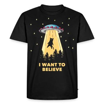 Cadeau X-Files drôle de conspiration de chats UFO - T-shirt Premium bio Homme - noir - Devant - Nico (187cm)