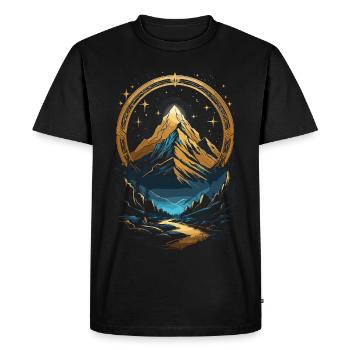 Paysage de montagne dorée avec cadre céleste - T-shirt Premium bio Homme - noir - Devant - Nico (187cm)
