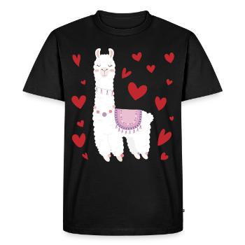 Valentine's Day Llama Alpaga Coeur Fille - T-shirt Premium bio Homme - noir - Devant - Nico (187cm)