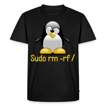 Sudo rm -rf / Programmer Tux Penguin Coding - Men's Premium Organic T-Shirt - black - Front - Nico (187cm)