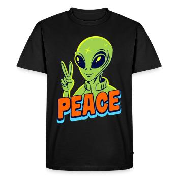 Funny green Alien with Peace sign Space - Men's Premium Organic T-Shirt - black - Front - Nico (187cm)