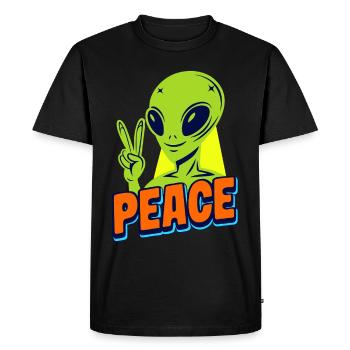 Funny green Alien with Peace sign Space - Men's Premium Organic T-Shirt - black - Front - Nico (187cm)