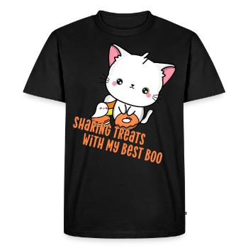 Partager des friandises avec le meilleur chat boo Halloween - T-shirt Premium bio Homme - noir - Devant - Nico (187cm)