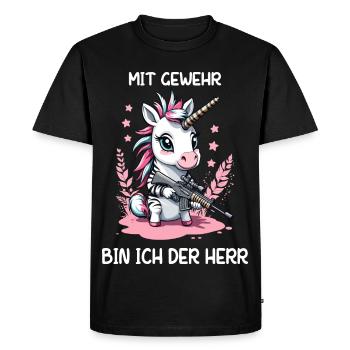 Unicorn with hunting rifle - Men's Premium Organic T-Shirt - black - Front - Nico (187cm)
