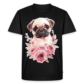 Pug with flowers - Men's Premium Organic T-Shirt - black - Front - Nico (187cm)