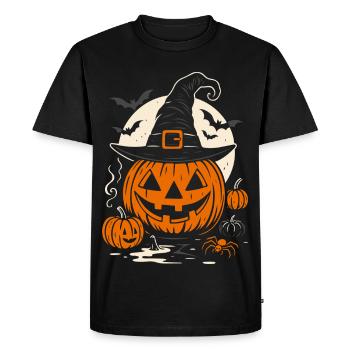 Halloween Pumpkin with Witch Hat & Spider - Men's Premium Organic T-Shirt - black - Front - Nico (187cm)