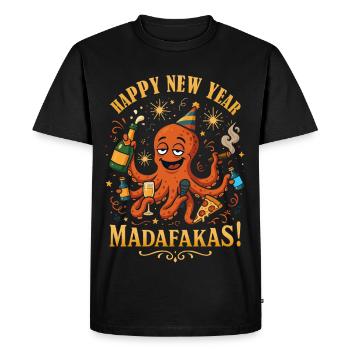 Bonne année Madafakas – Poulpe du réveillon du Nouvel An - T-shirt Premium bio Homme - noir - Devant - Nico (187cm)