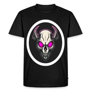 Crâne de démon aux yeux roses – Art d’horreur dark fantasy - T-shirt Premium bio Homme - noir - Devant - Nico (187cm)