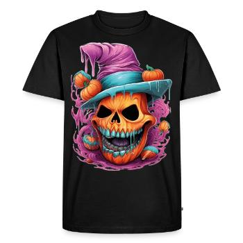 Orange pumpkin skull, halloween - Men's Premium Organic T-Shirt - black - Front - Nico (187cm)