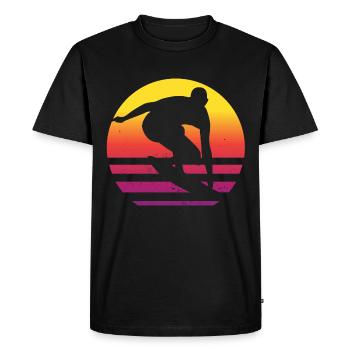 Surfer Rétro Surf Surf Coucher de soleil - T-shirt Premium bio Homme - noir - Devant - Nico (187cm)