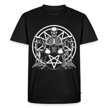 Squelette de crâne de batteur sur la batterie - T-shirt Premium bio Homme - noir - Devant - Nico (187cm)