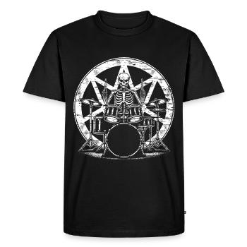 Squelette de crâne de batteur sur la batterie - T-shirt Premium bio Homme - noir - Devant - Nico (187cm)