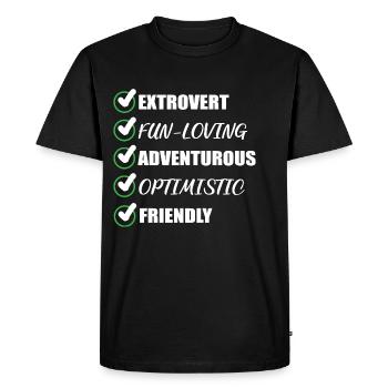 Extraverti drôle personne aventureuse Geschen - T-shirt Premium bio Homme - noir - Devant - Nico (187cm)