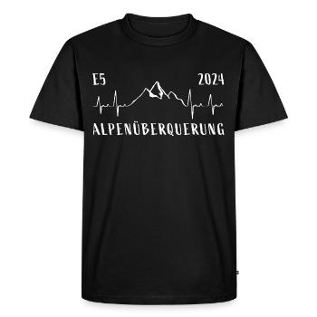 E5 Alpenüberquerung 2024 - Herzschlag - Berge - Männer Premium Bio T-Shirt - Schwarz - Vorne - Nico (187cm)