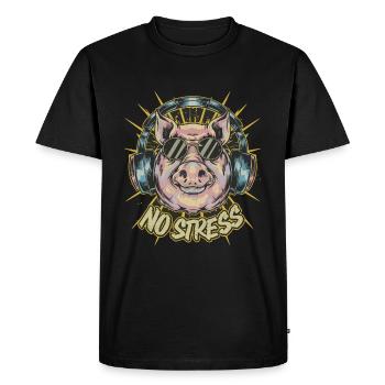 Cochon avec des écouteurs Drôle de dicton PAS DE STRESS - T-shirt Premium bio Homme - noir - Devant - Nico (187cm)