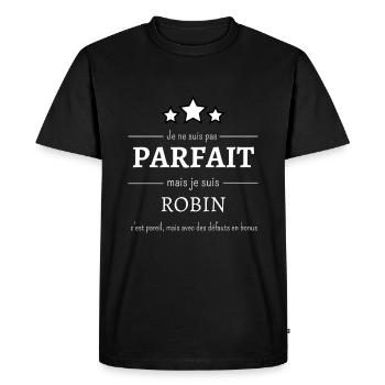 Robin : L'authenticité des défauts en bonus - T-shirt Premium bio Homme - noir - Devant - Nico (187cm)