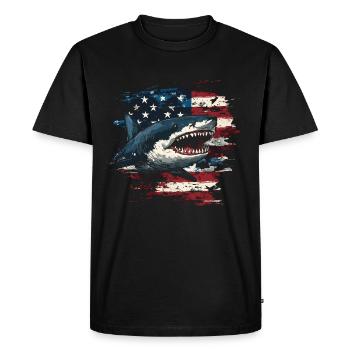 Shark with Usa flag - Men's Premium Organic T-Shirt - black - Front - Nico (187cm)