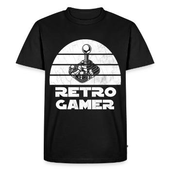 Retro Gamer Design with Joystick - Men's Premium Organic T-Shirt - black - Front - Nico (187cm)