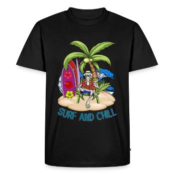 Skeleton Surf and Chill - tropical-style - Men's Premium Organic T-Shirt - black - Front - Nico (187cm)