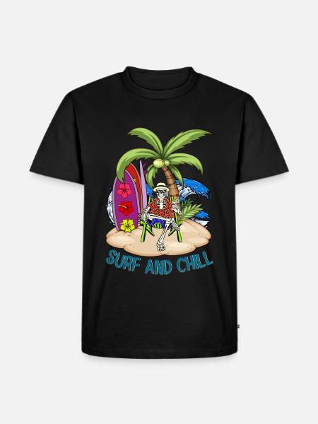 Skeleton Surf and Chill - tropical-style - Men's Premium Organic T-Shirt - black