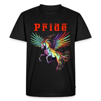 Ride with Pride Majestic Rainbow Pegasus Blood Red - Men's Premium Organic T-Shirt - black - Front - Nico (187cm)
