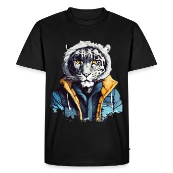 Léopard des neiges Street Style | Amoureux des léopards - T-shirt Premium bio Homme - noir - Devant - Nico (187cm)