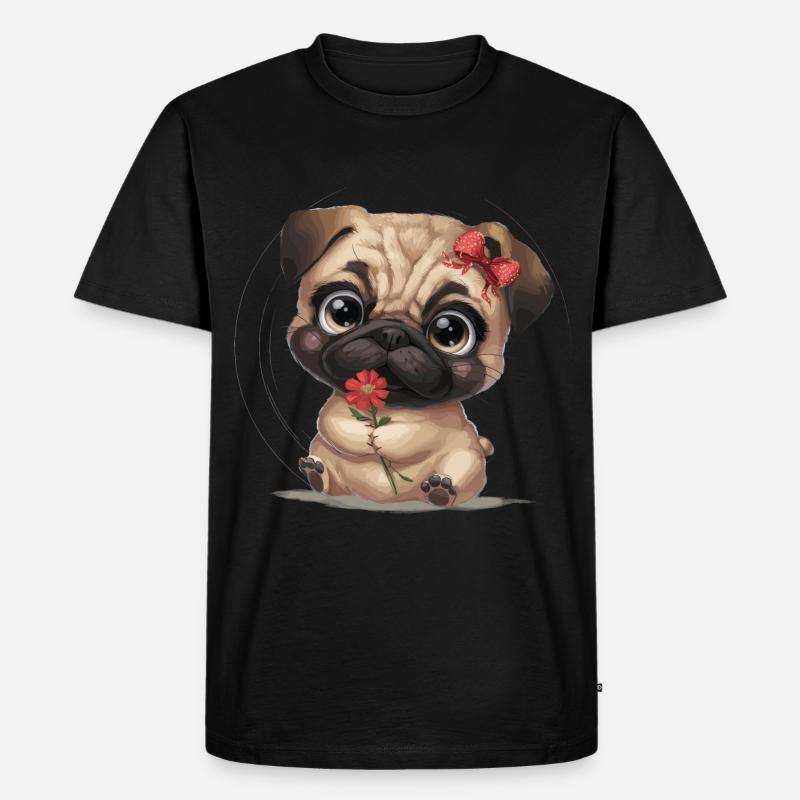 Mops Hundehalter Mops Liebe Blume - Männer Premium Bio T-Shirt - Schwarz