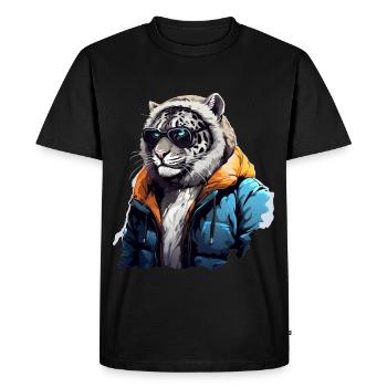 Léopard des neiges Street Style | Amoureux des léopards - T-shirt Premium bio Homme - noir - Devant - Nico (187cm)