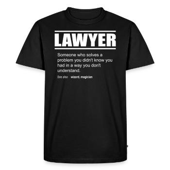 Funny Description Tee Lawyer Edition - Men's Premium Organic T-Shirt - black - Front - Nico (187cm)