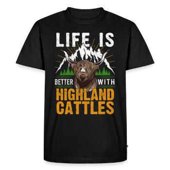 Life is better with Highland Cattle Cow Cattle - Men's Premium Organic T-Shirt - black - Front - Nico (187cm)