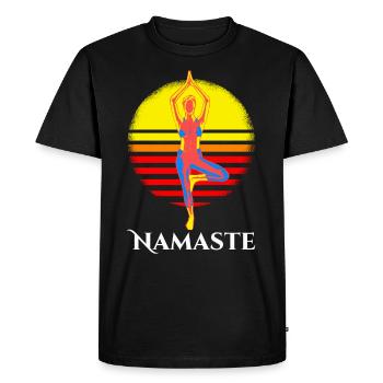 Vêtements de yoga au coucher du soleil Namaste pour femme - T-shirt Premium bio Homme - noir - Devant - Nico (187cm)