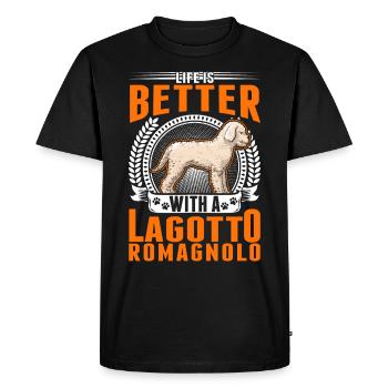 Life is better with a Lagotto Romagnolo - Men's Premium Organic T-Shirt - black - Front - Nico (187cm)