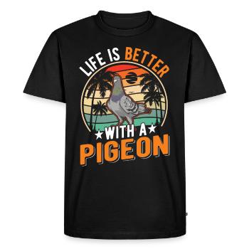 La vie est meilleure avec un Pigeon Taube - T-shirt Premium bio Homme - noir - Devant - Nico (187cm)