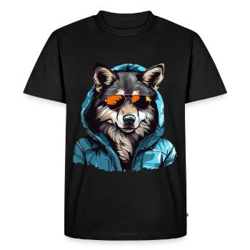 Gray wolf in street style | Wolf lovers - Men's Premium Organic T-Shirt - black - Front - Nico (187cm)
