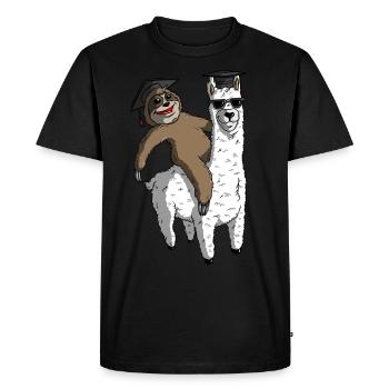 Sloth Riding Llama Funny Graduation - Men's Premium Organic T-Shirt - black - Front - Nico (187cm)