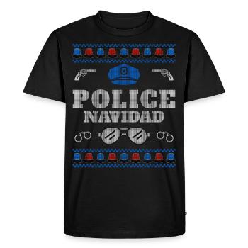 Politie Navidad Lelijke Kersttrui - Mannen Premium Bio T-shirt - zwart - Voor - Nico (187cm)