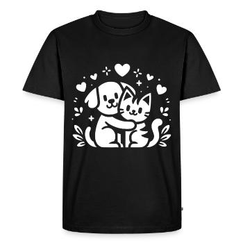 Friendship Dog and Cat Friends Forever - Men's Premium Organic T-Shirt - black - Front - Nico (187cm)