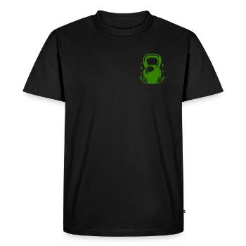 Logo vintage de la couronne de laurier avec kettlebell - Vert - T-shirt Premium bio Homme - noir - Devant - Nico (187cm)