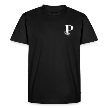 Lettre P - T-shirt Premium bio Homme - noir - Devant - Nico (187cm)