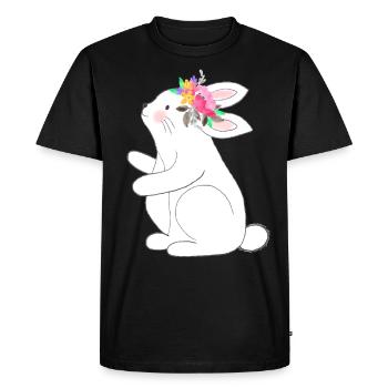 Petit lapin avec des fleurs - T-shirt Premium bio Homme - noir - Devant - Nico (187cm)